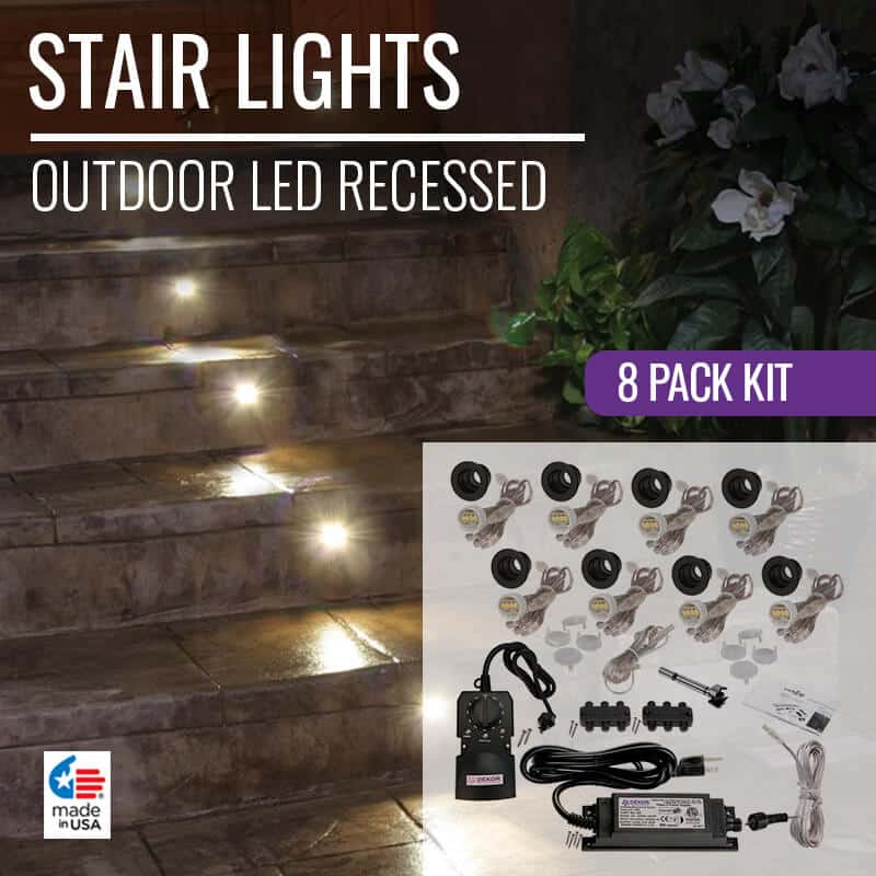 Outdoor Led Recessed Stair Light Kit 8 Pack