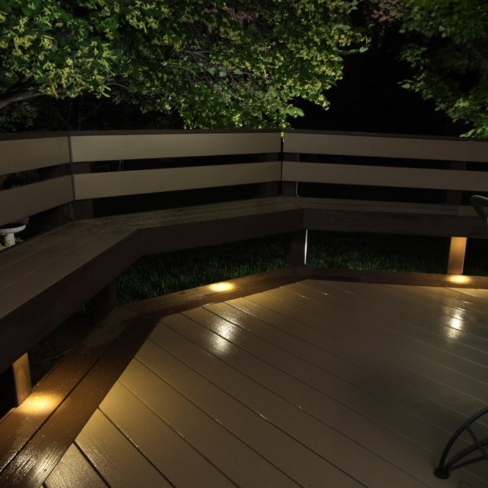 Outdoor Recessed Up/Down Lights installed in the floor of a deck