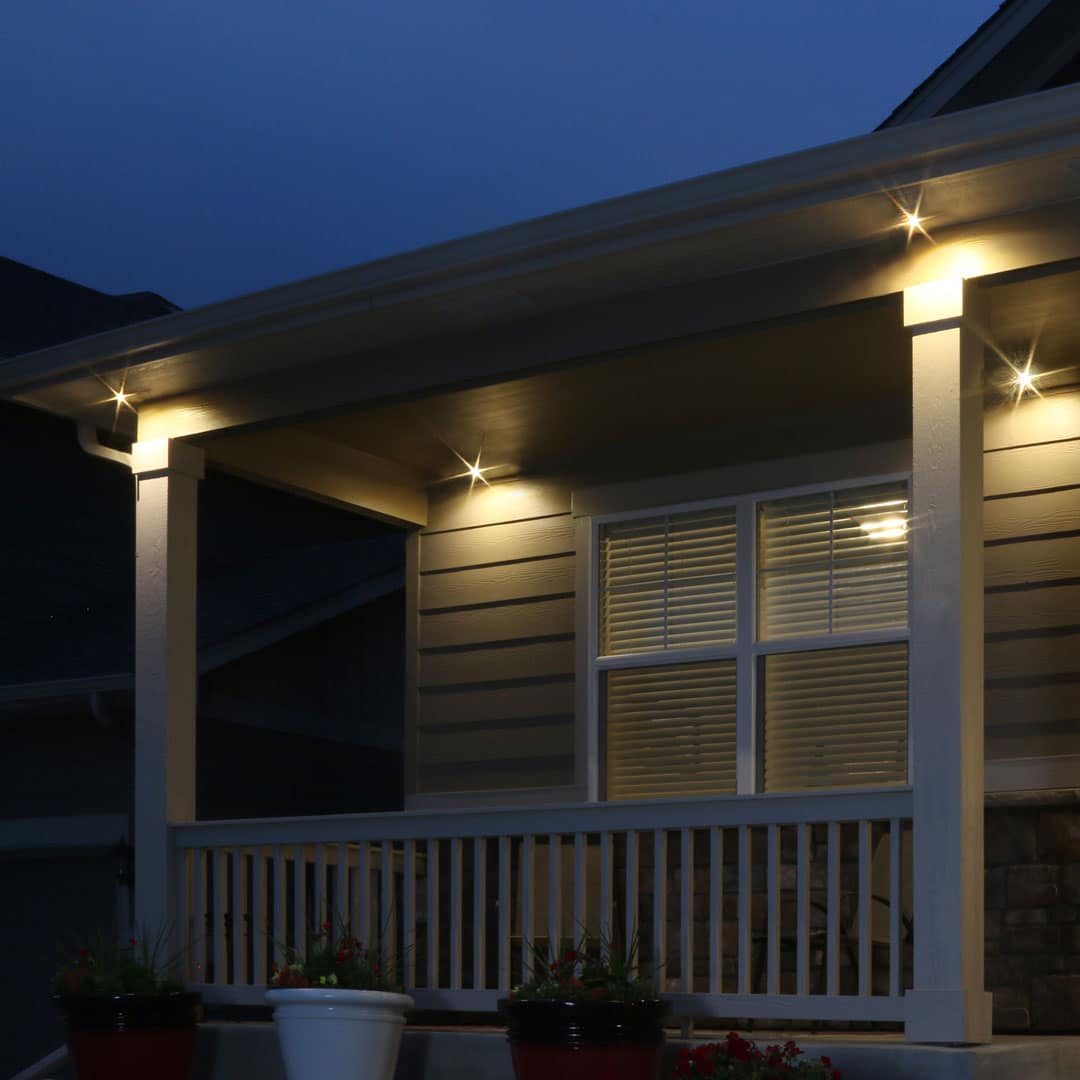 LED Soffit Flood Lights installed in the front of a house