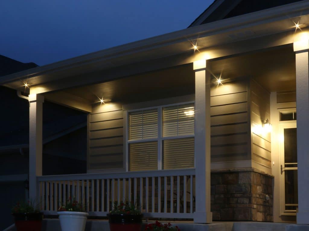 DEKOR® LED Soffit Flood Lights installed on a house's exterior